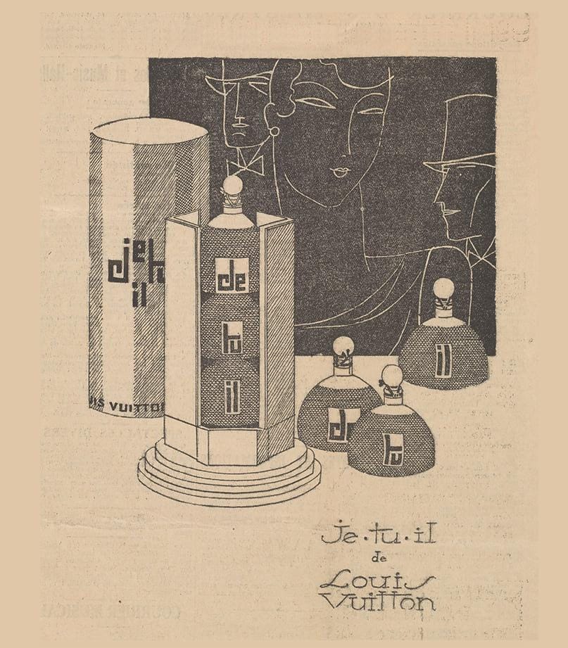 Visual presenting an advertisement of 1925 unveiling the first collaborations with leading designers