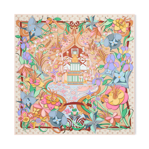S00 Accessoires Carrés de Soie et Bandeaux Carré Leather Flowers 90 | Louis Vuitton ® (Zoom produit)