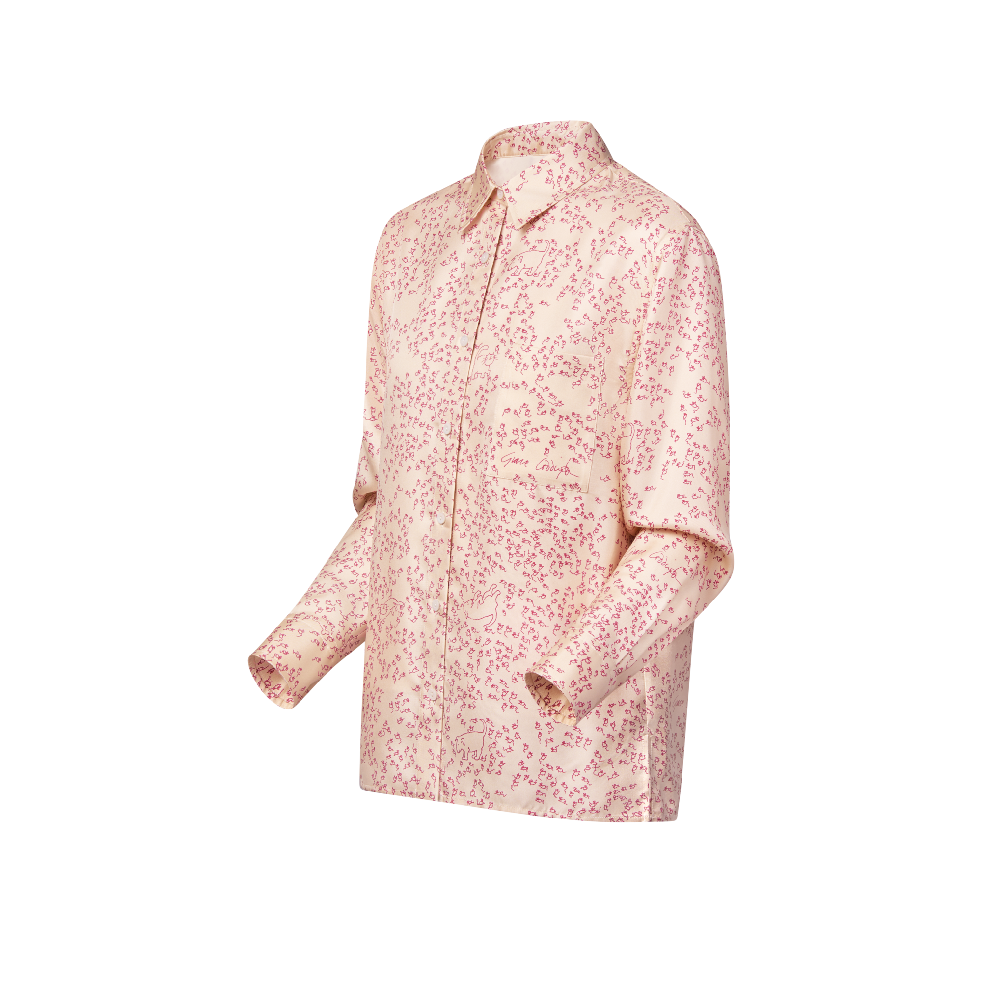  Ready-to-Wear Tops Cat-and-Mouse Print Silk Shirt | Louis Vuitton ® (Product zoom)
