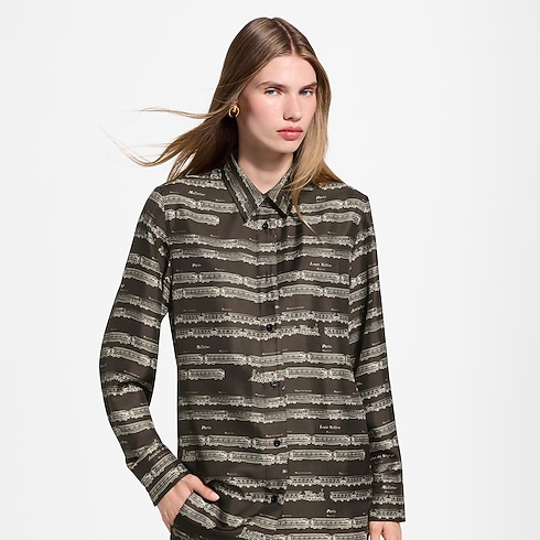 Prêt-à-Porter Tops et Chemises Chemise en soie à imprimé train | Louis Vuitton ® (Zoom produit)