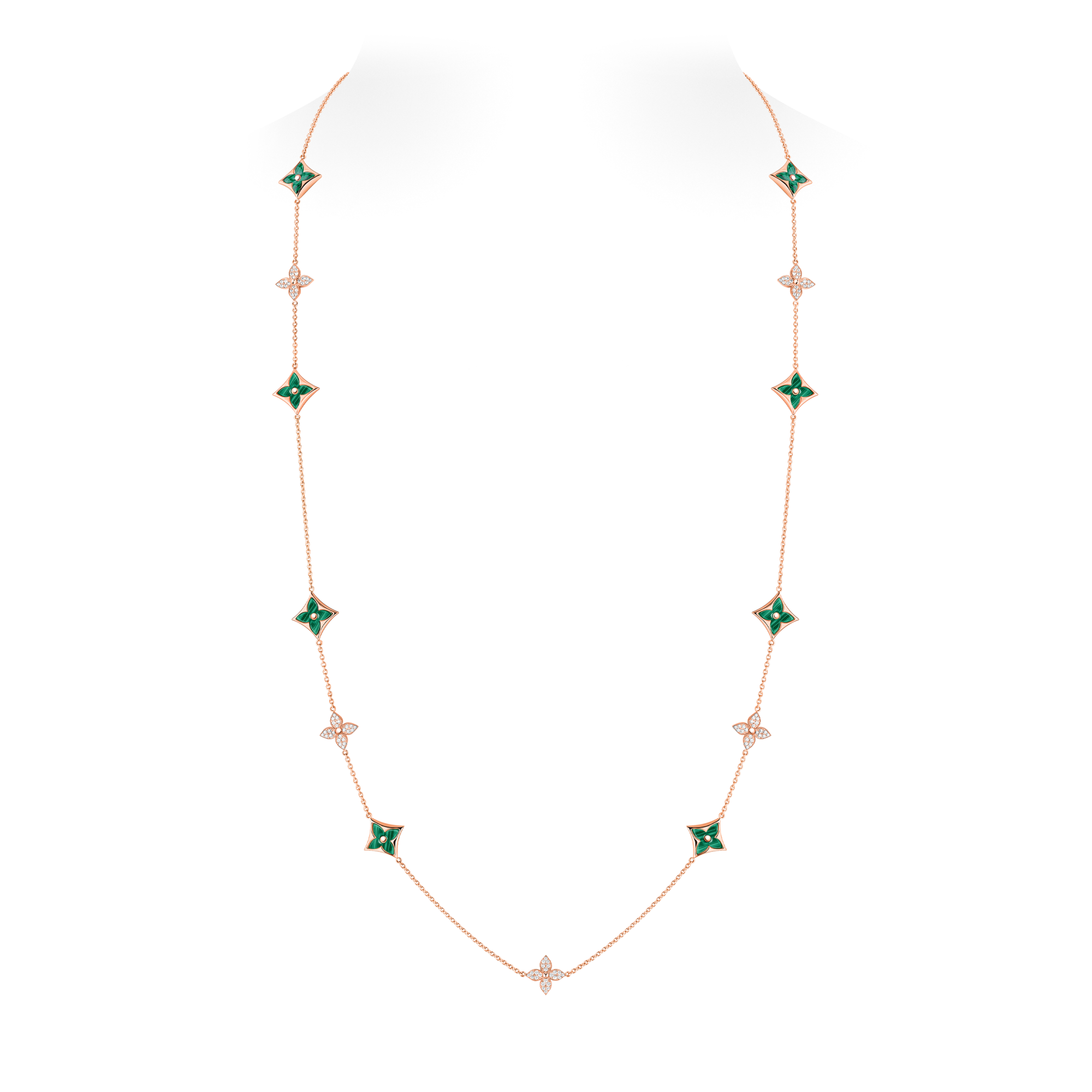  Catégories Colliers et Pendentifs Collier long multi-motifs Star M Color Blossom, or rose, malachite et diamants | Louis Vuitton ® (Zoom produit)