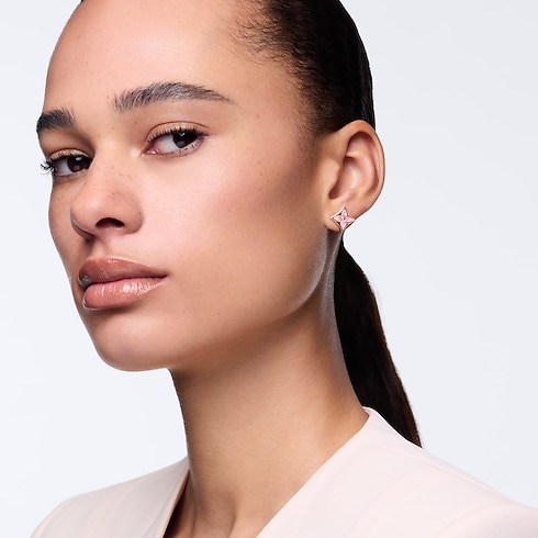 Color Blossom BB Star Ear Stud, Pink Gold and Pink Mother-of-Pearl - Per Unit Worn View