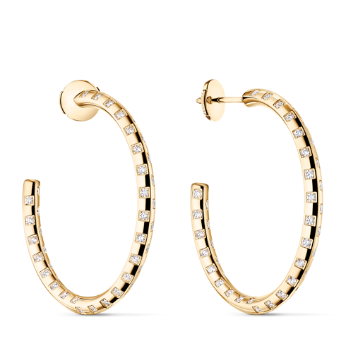 Catégories Boucles d'Oreilles Créoles larges Le Damier de Louis Vuitton, or jaune et diamants | Louis Vuitton ® (Zoom produit)