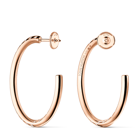 Catégories Boucles d'Oreilles Créoles larges Le Damier de Louis Vuitton, or rose et diamants | Louis Vuitton ® (Zoom produit)