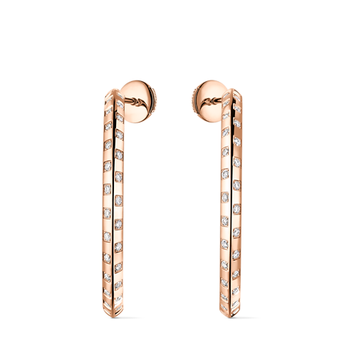 Catégories Boucles d'Oreilles Créoles larges Le Damier de Louis Vuitton, or rose et diamants | Louis Vuitton ® (Zoom produit)