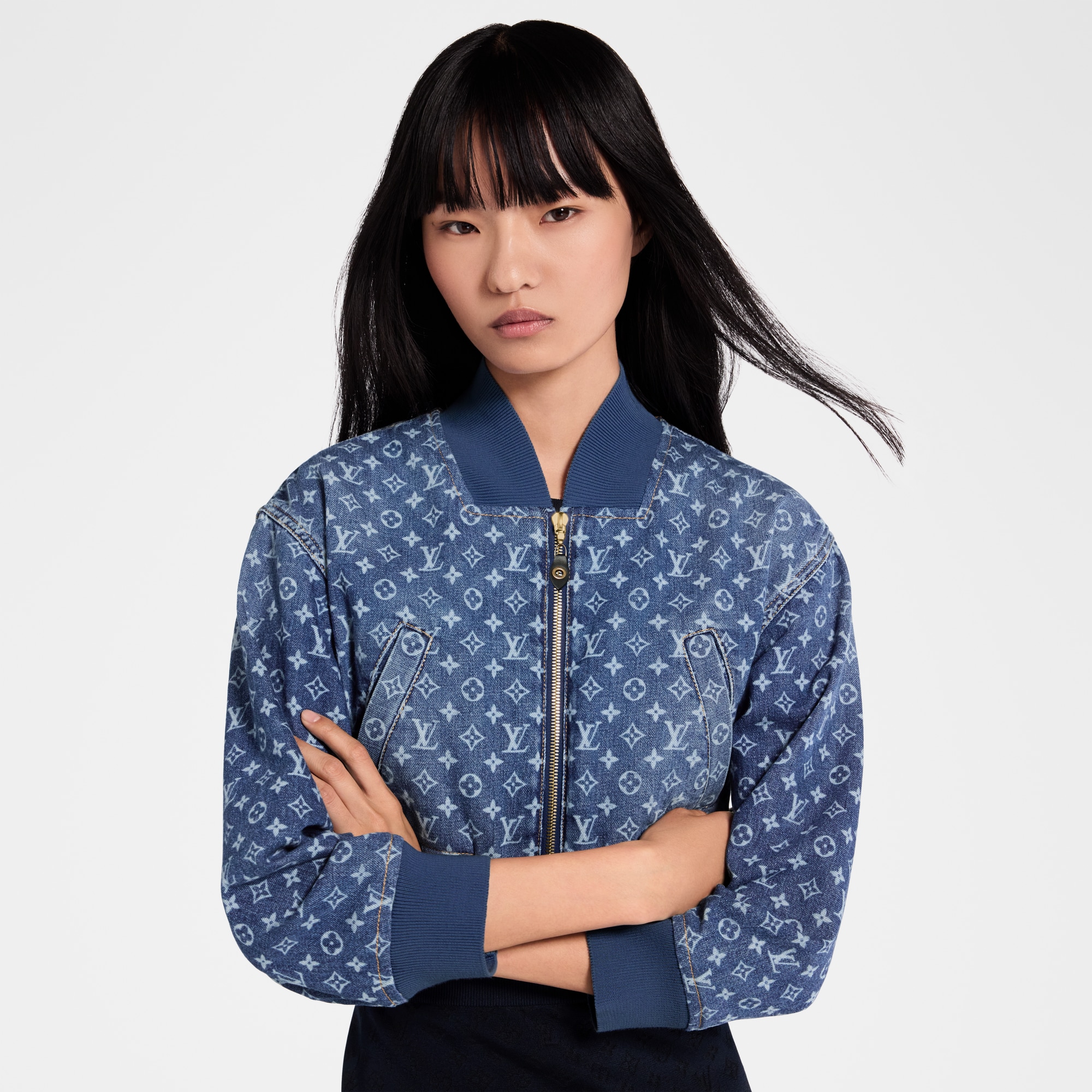  Ready-to-Wear Coats and Jackets Cropped Monogram Denim Bomber Jacket | Louis Vuitton ® (Product zoom)