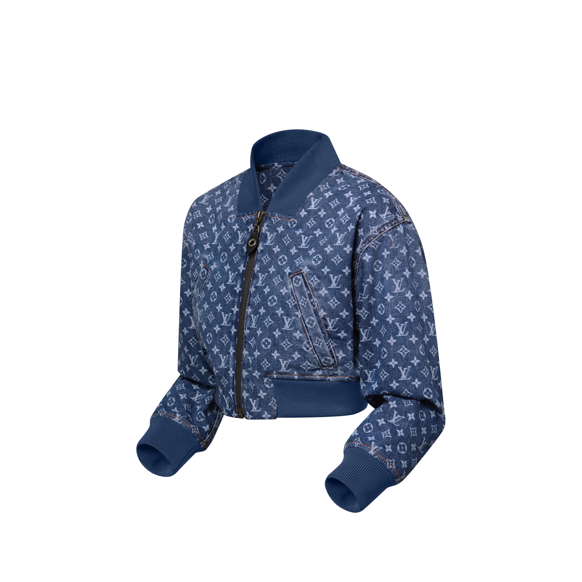  Ready-to-Wear Coats and Jackets Cropped Monogram Denim Bomber Jacket | Louis Vuitton ® (Product zoom)