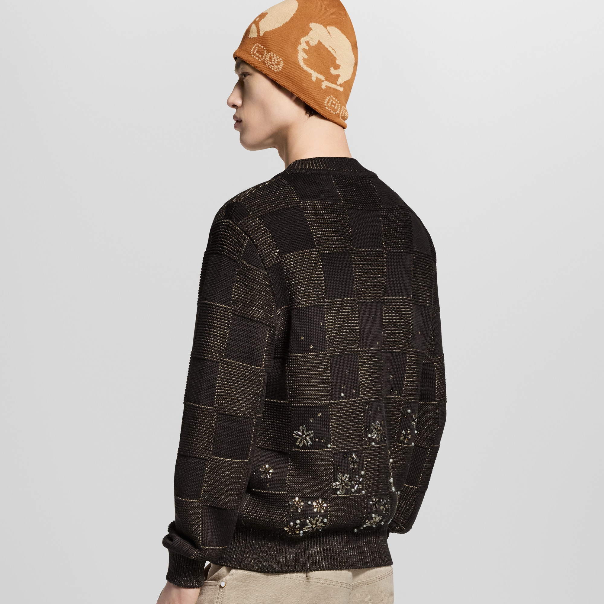  Ready-to-Wear All Ready-to-Wear Damier Embroidered Long-Sleeved Crewneck | Louis Vuitton ® (Product zoom)