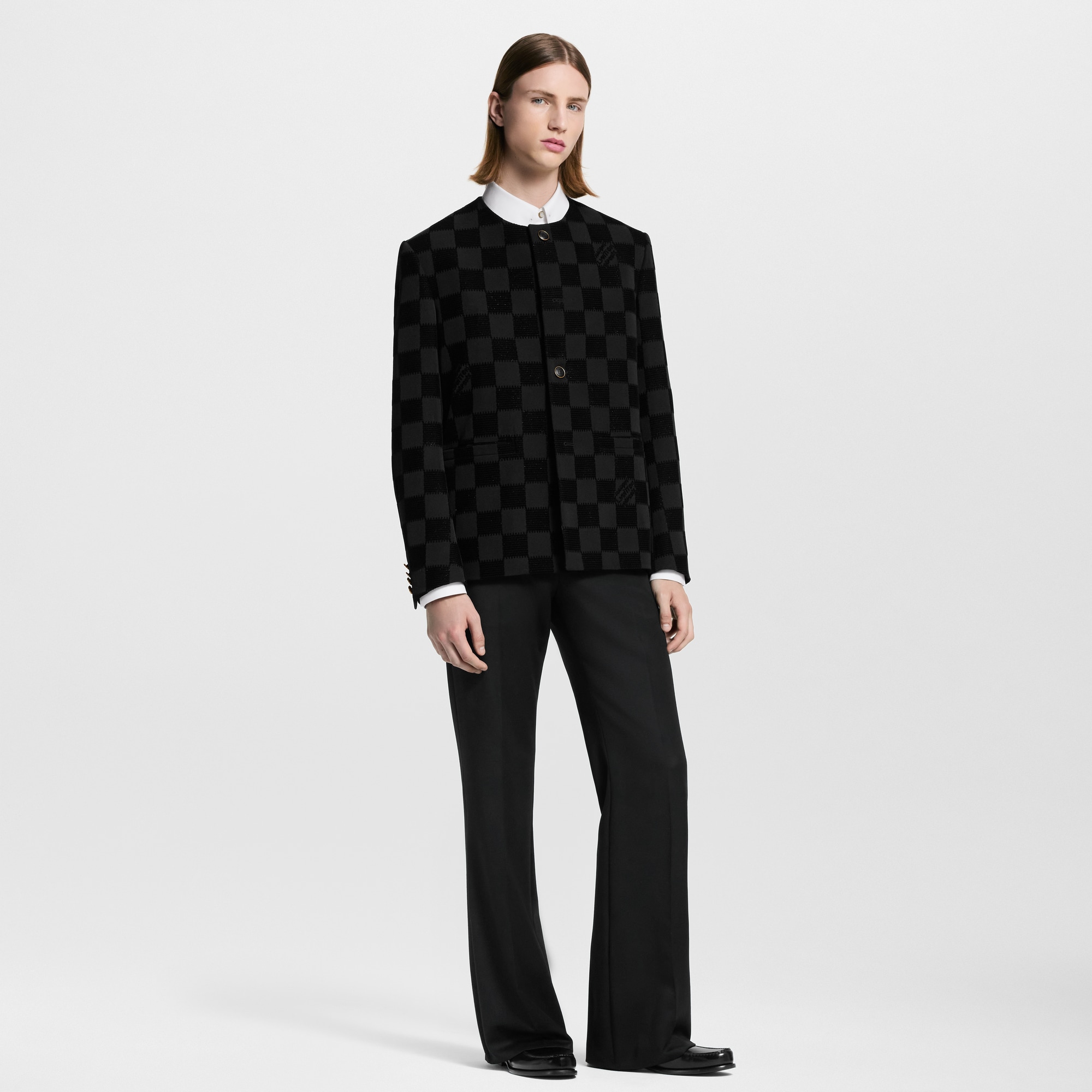 Ready-to-Wear Blazers and Jackets Damier Flock Collarless Jacket | Louis Vuitton ® (Product zoom)