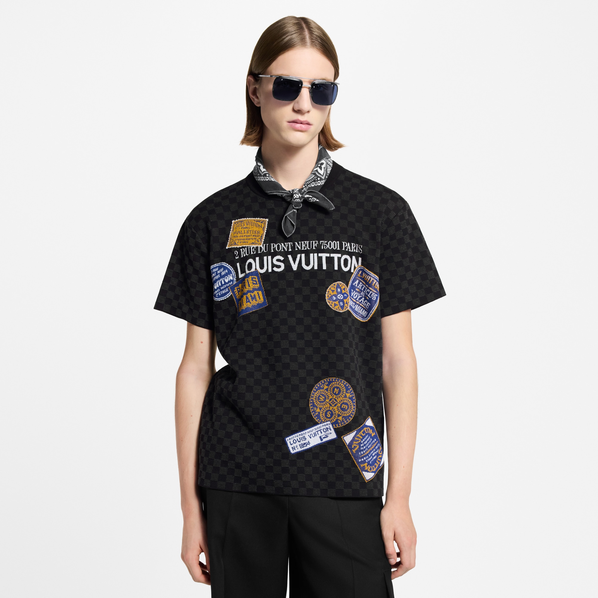  Ready-to-Wear Knitwear and Sweatshirts Damier Short-Sleeved Signature Crewneck | Louis Vuitton ® (Product zoom)