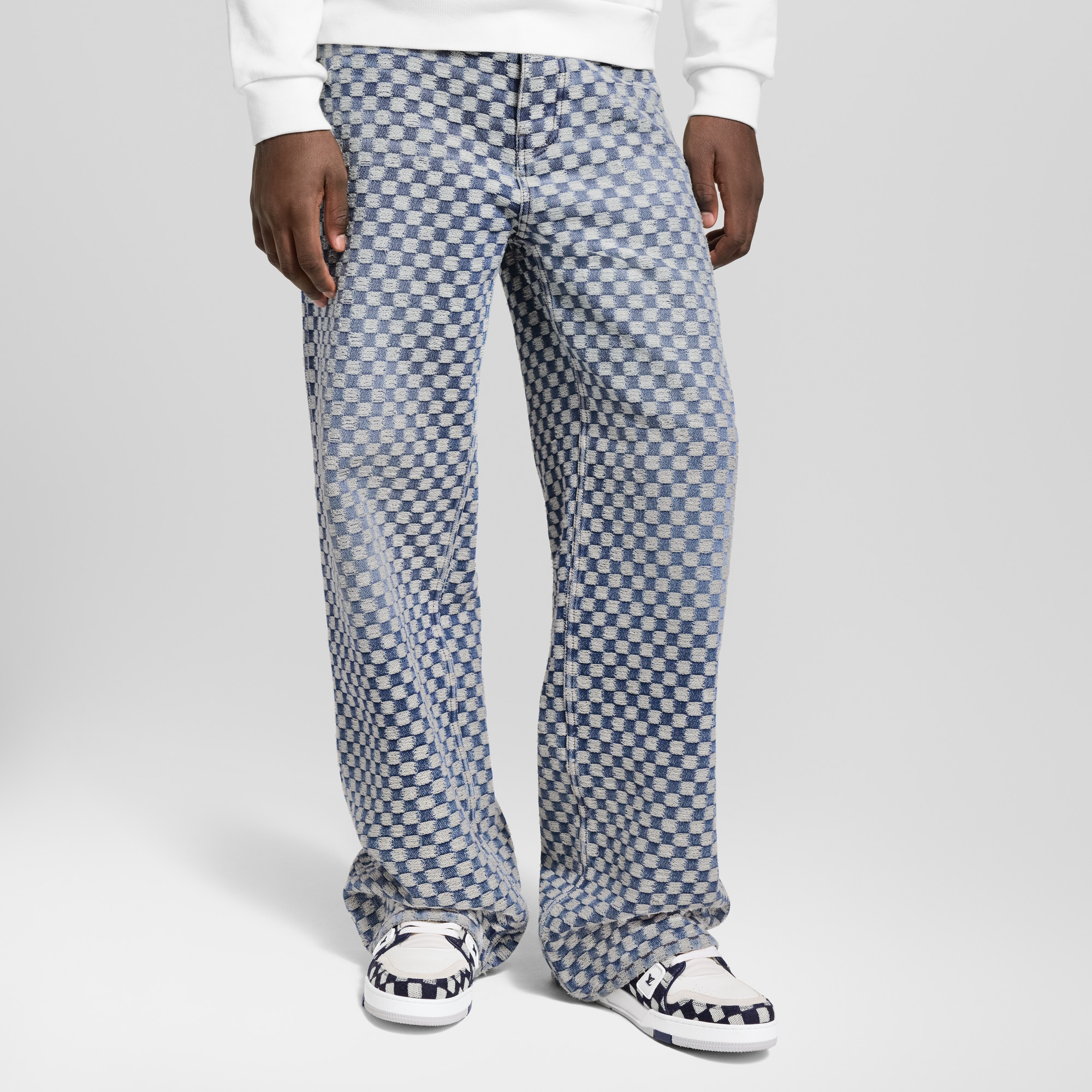  Ready-to-Wear Denim Damier Wide-Leg Jeans | Louis Vuitton ® (Product zoom)