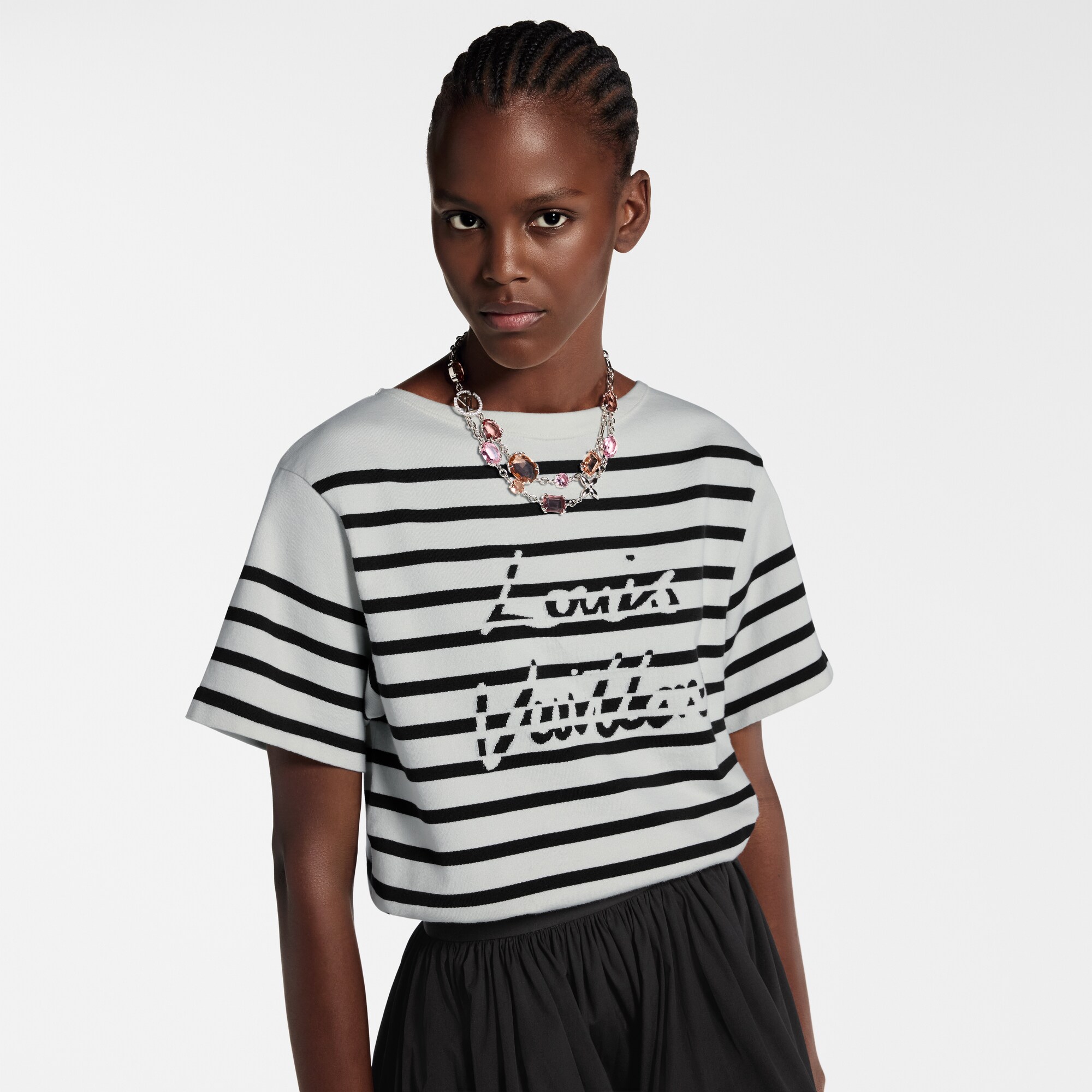  Prêt-à-Porter Hauts Haut rayé en maille avec signature | Louis Vuitton ® (Zoom produit)