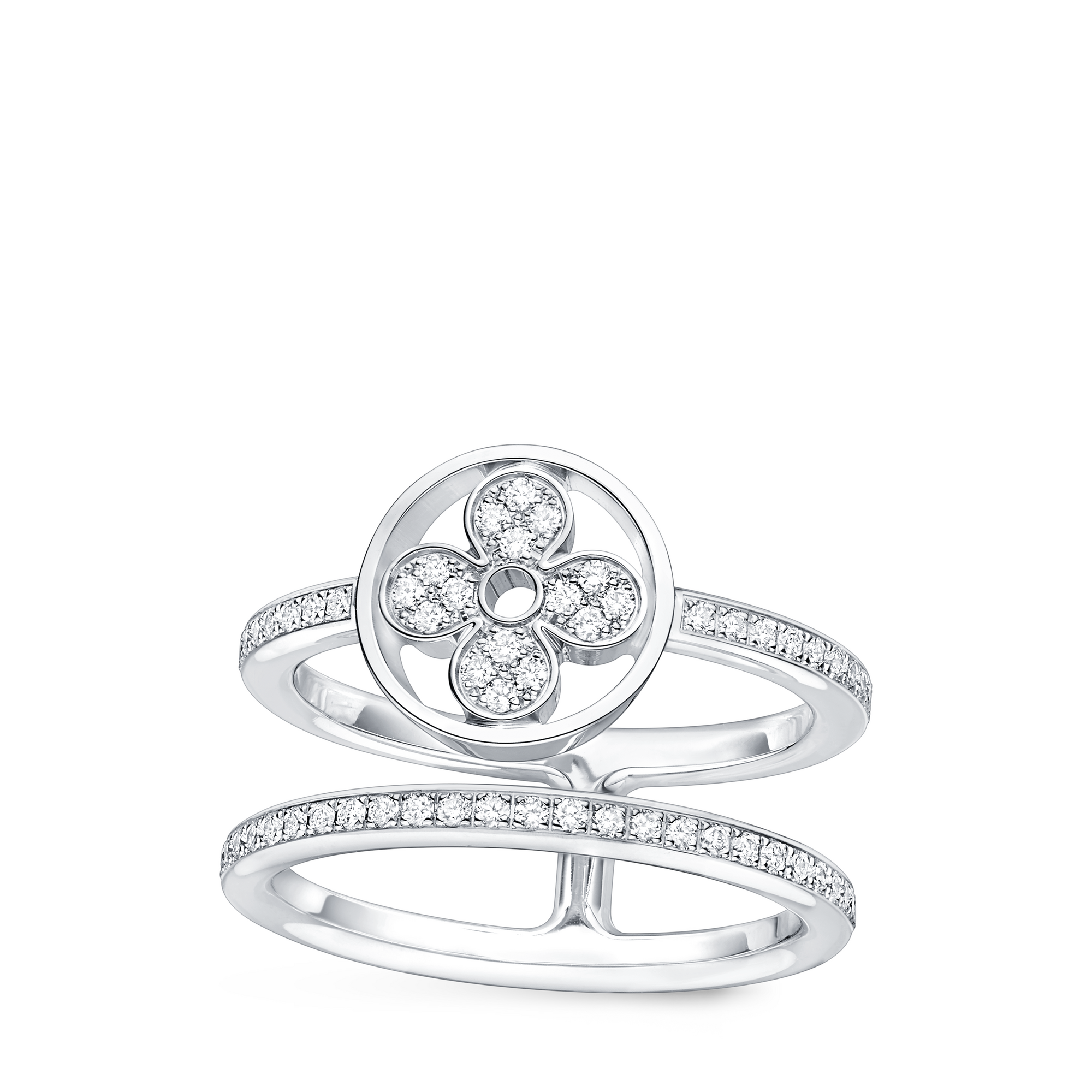  Categories All Fine Jewelry Idylle Blossom Two-Row Ring, White Gold And Diamonds | Louis Vuitton ® (Product zoom)