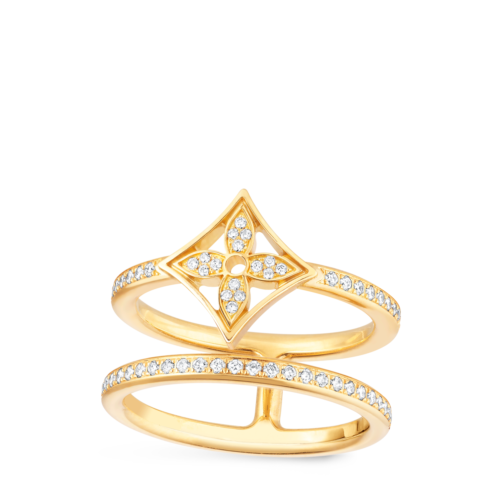  Categories All Fine Jewelry Idylle Blossom Two-Row Ring, Yellow Gold And Diamonds | Louis Vuitton ® (Product zoom)