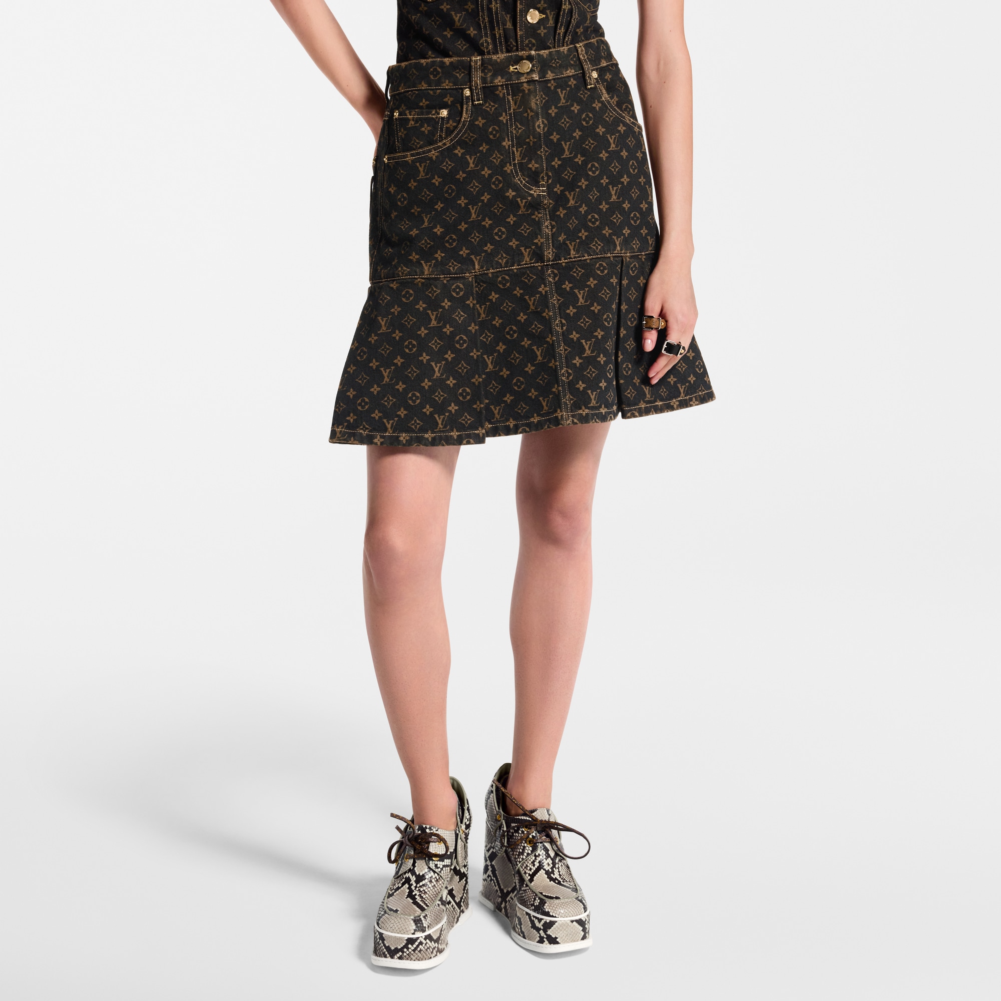  Prêt-à-Porter Jupes et Shorts Jupe plissée en denim Monogram | Louis Vuitton ® (Zoom produit)