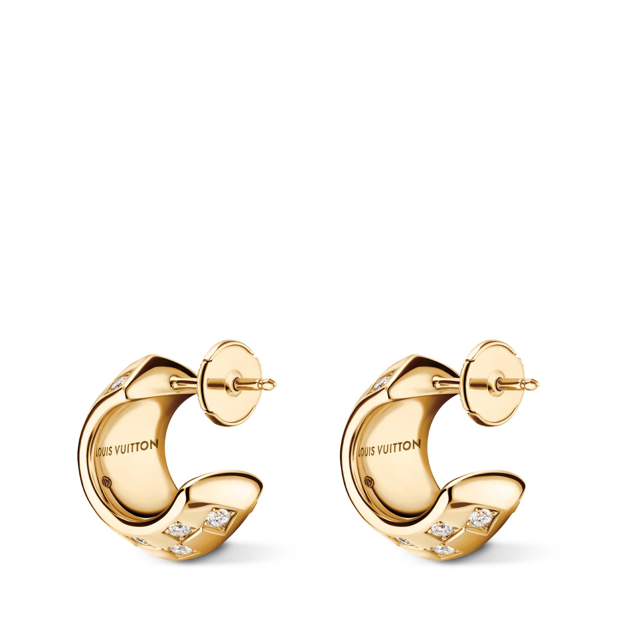  Categories Earrings Le Damier de Louis Vuitton Double Hoops, Yellow Gold and Diamonds | Louis Vuitton ® (Product zoom)