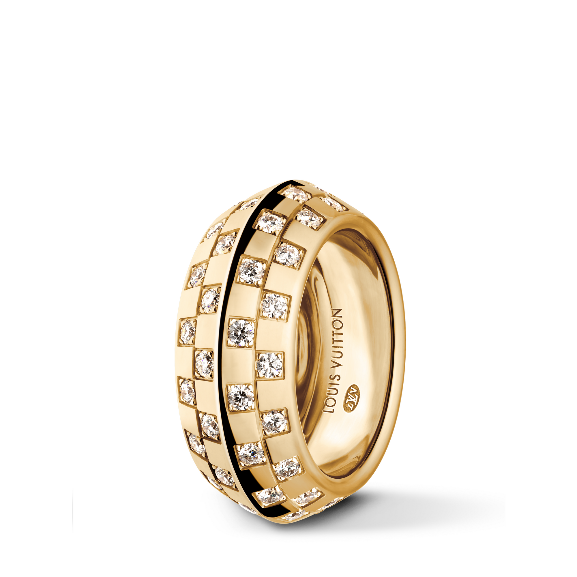  Categories Rings Le Damier de Louis Vuitton Double Ring, Yellow Gold and Diamonds | Louis Vuitton ® (Product zoom)