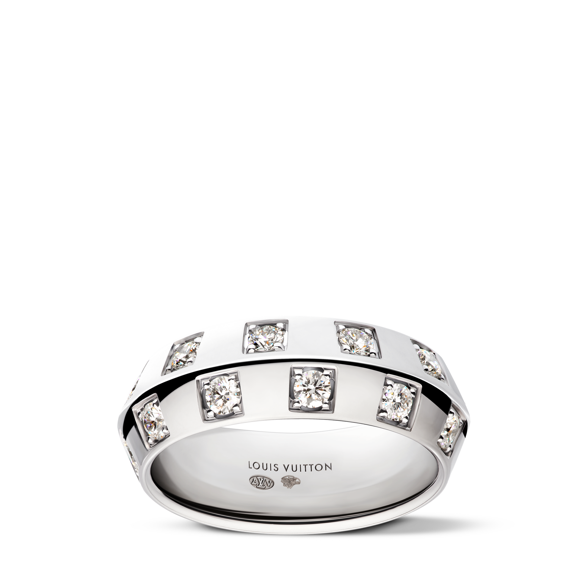  Categories Rings Le Damier de Louis Vuitton Large Ring, White Gold and Diamonds | Louis Vuitton ® (Product zoom)