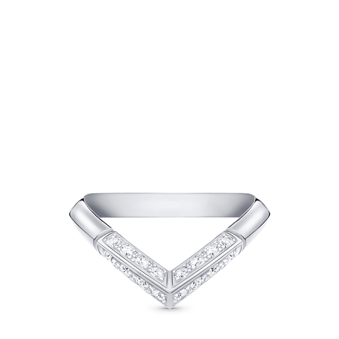 Categories Wedding Bands LV Diamonds Pavé V Ring, Platinum | Louis Vuitton ® (Product zoom)