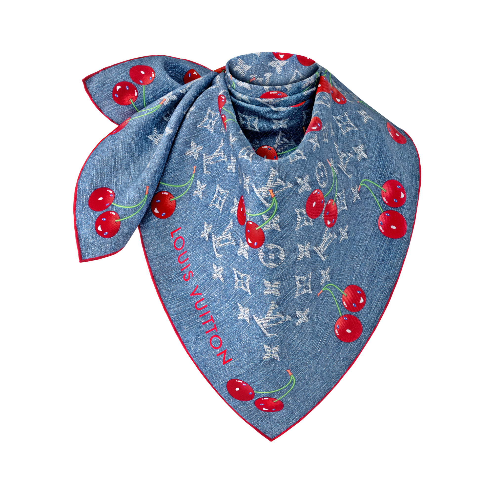 S00 Accessoires Carrés de Soie et Bandeaux LV x TM - Carré Denim Cerise 90 | Louis Vuitton ® (Zoom produit)
