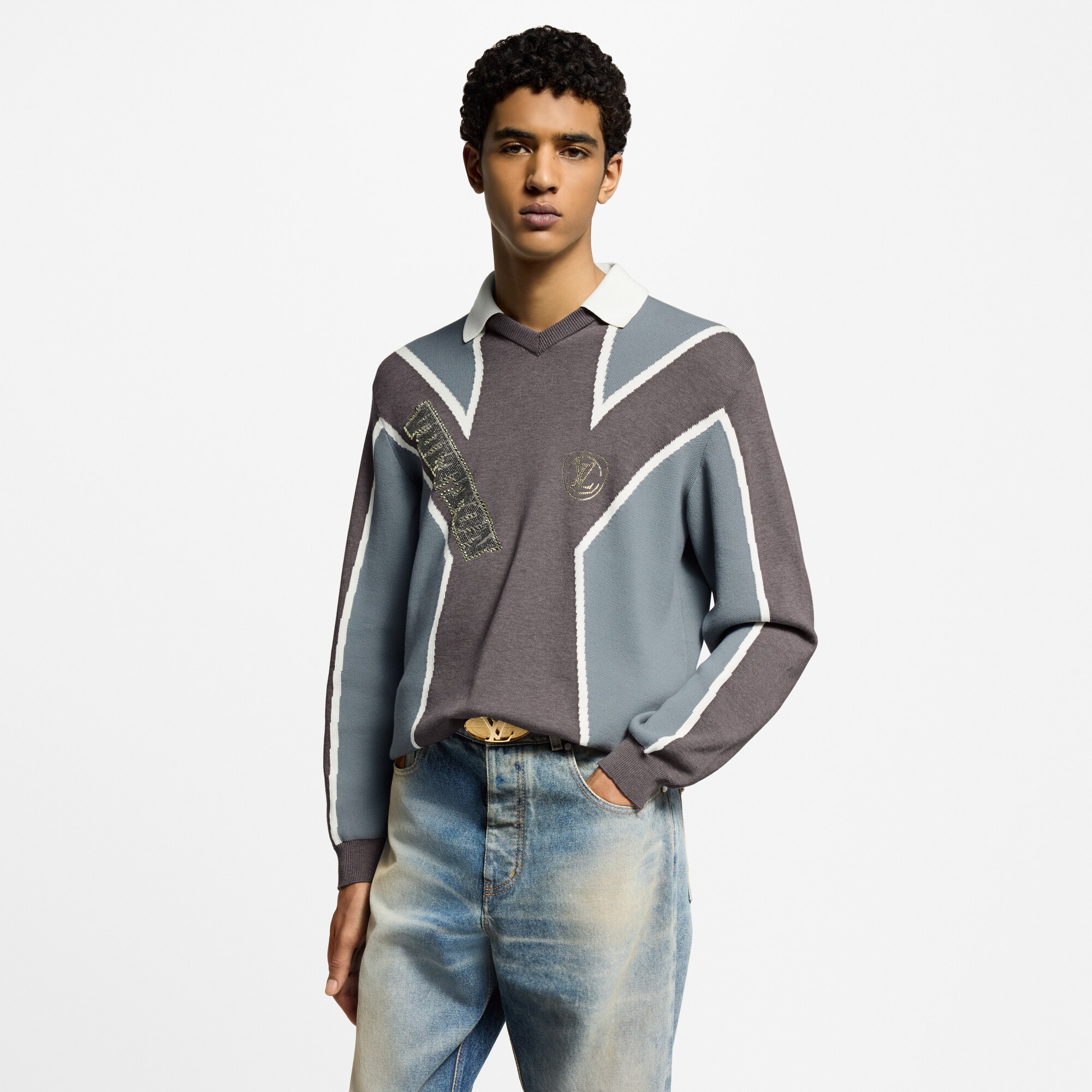  Prêt-à-Porter Tee-shirts et Polos Maillot de football manches longues en intarsia de coton | Louis Vuitton ® (Zoom produit)