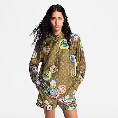 Ready-to-Wear Tops Monogram Cat Stamp Silk Shirt | Louis Vuitton ® (Product zoom)