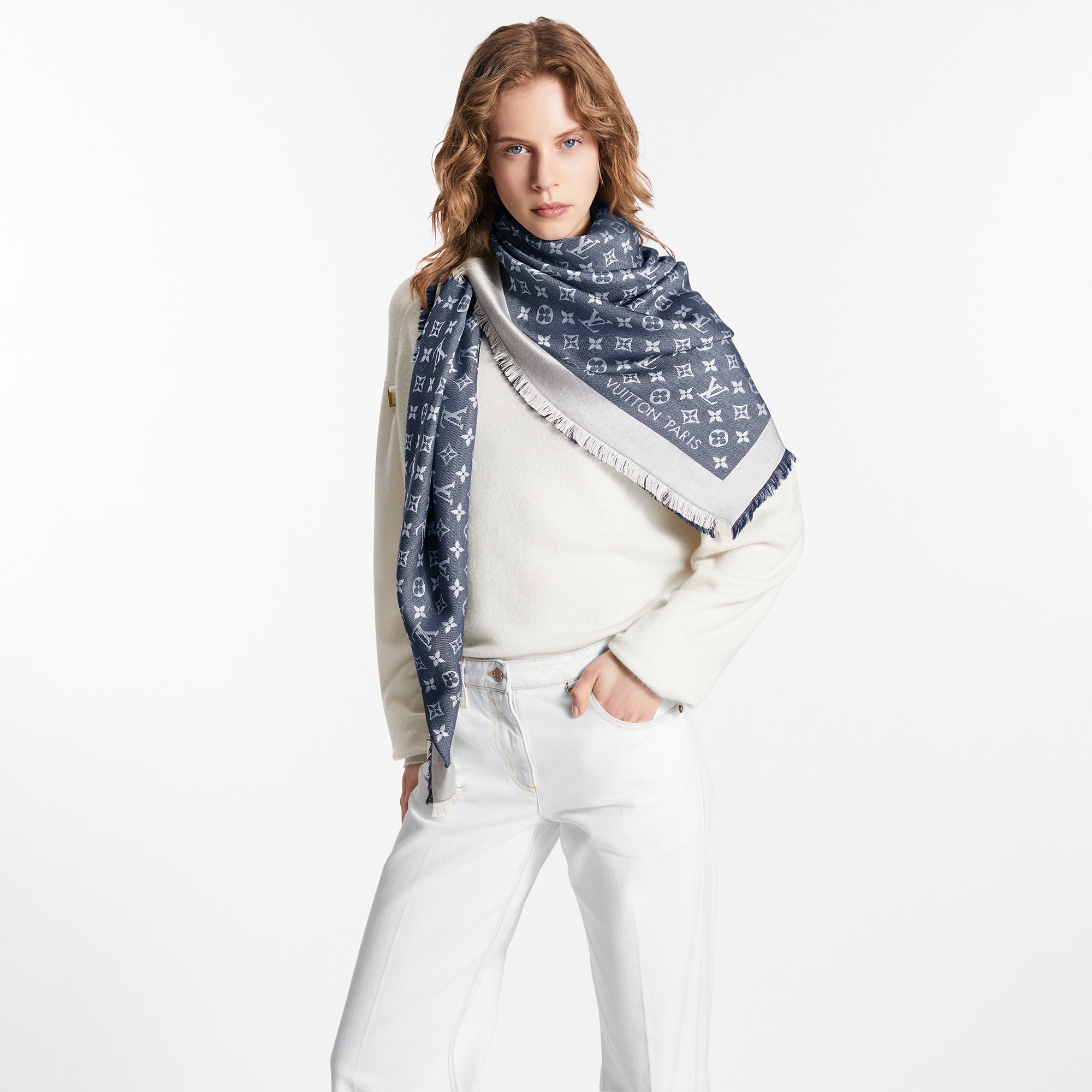 S00 Accessories Shawls and Stoles Monogram Denim Shawl | Louis Vuitton ® (Product zoom)