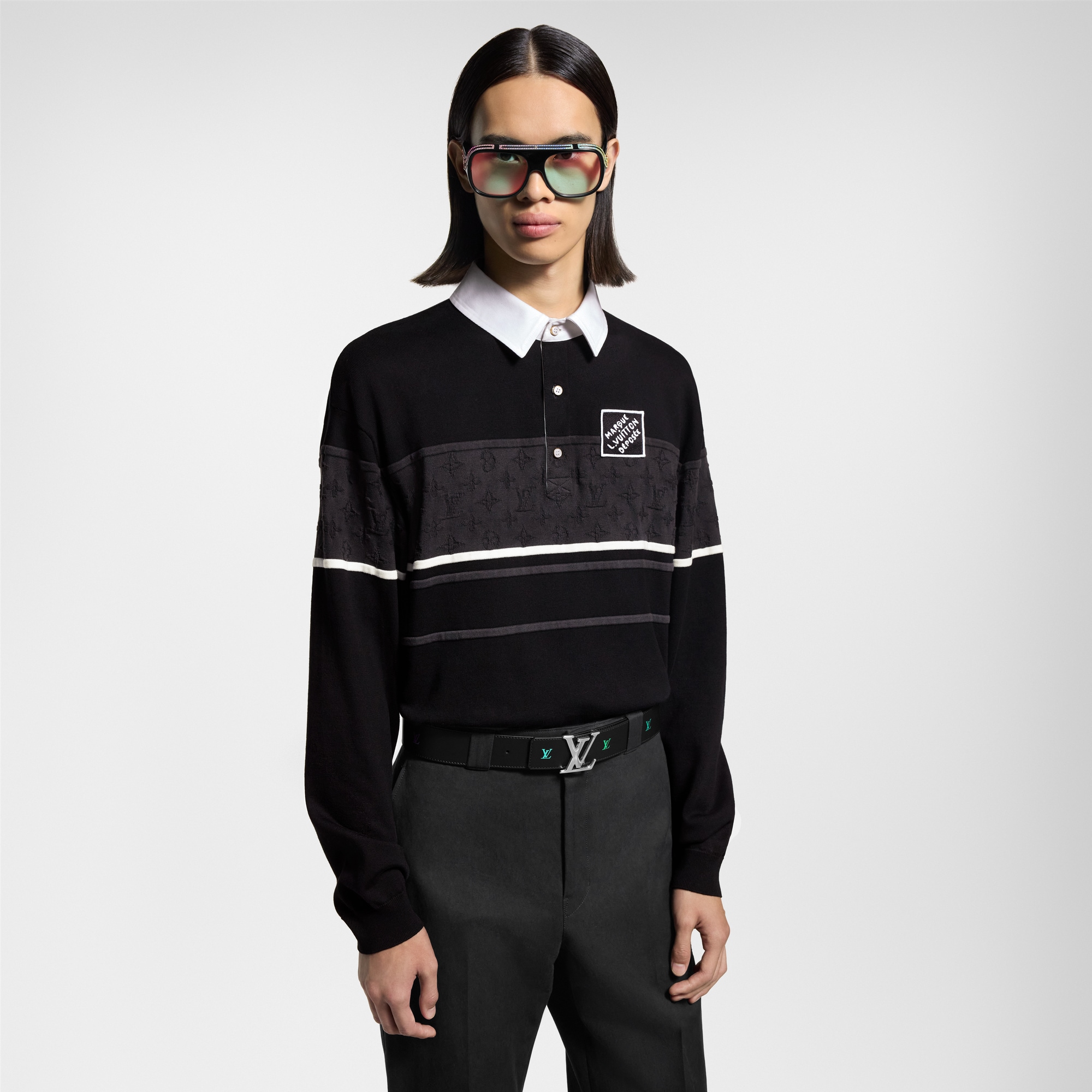  Ready-to-Wear Shirts Monogram Jacquard Long-Sleeved Polo Shirt | Louis Vuitton ® (Product zoom)