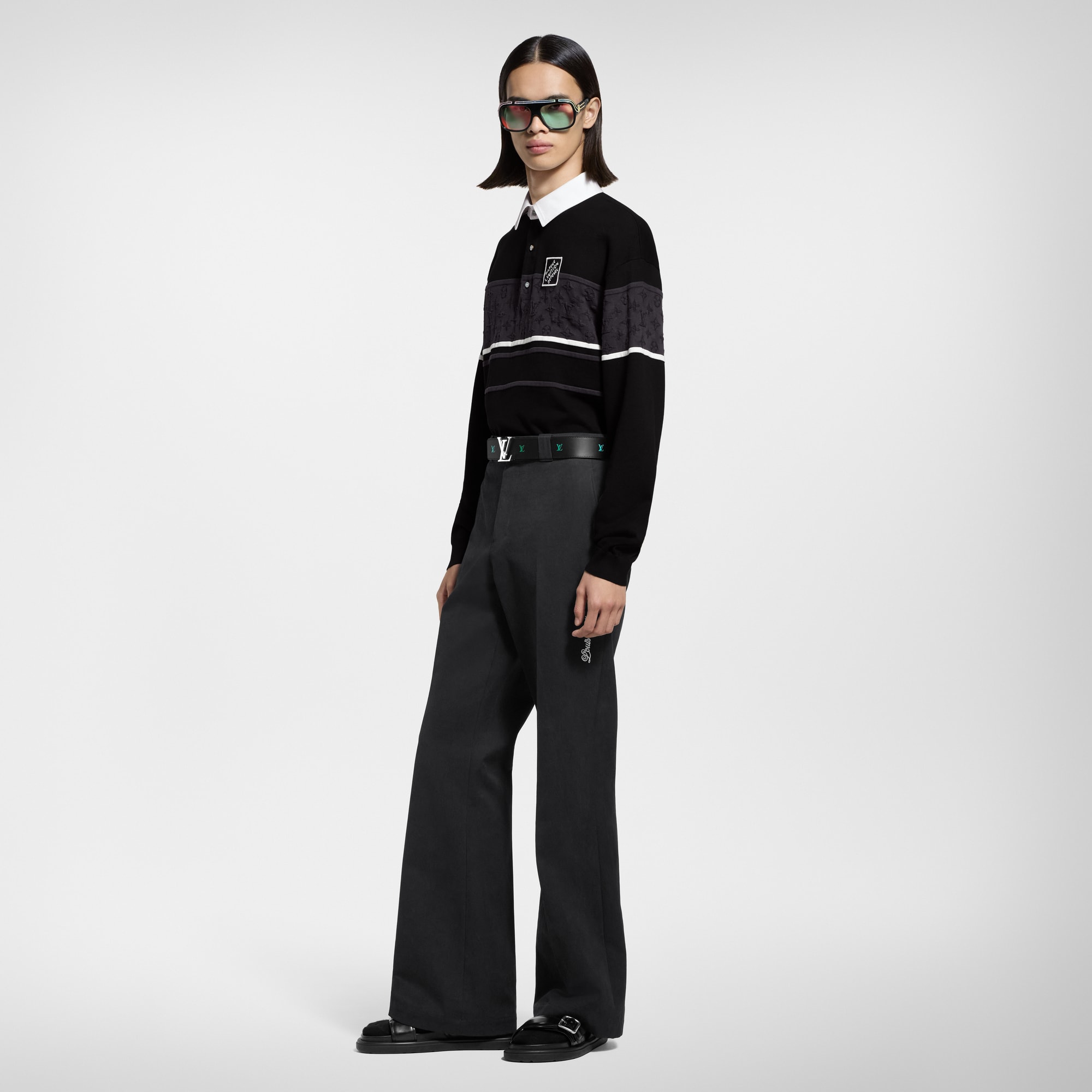  Ready-to-Wear Shirts Monogram Jacquard Long-Sleeved Polo Shirt | Louis Vuitton ® (Product zoom)