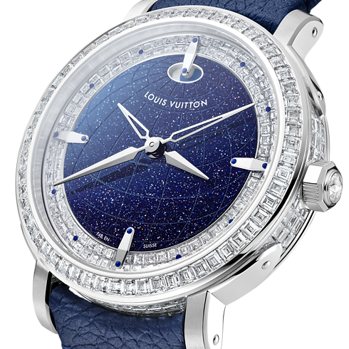 Montre Louis Vuitton Escale Twin Zone, 41 mm, platine et diamants vue latérale