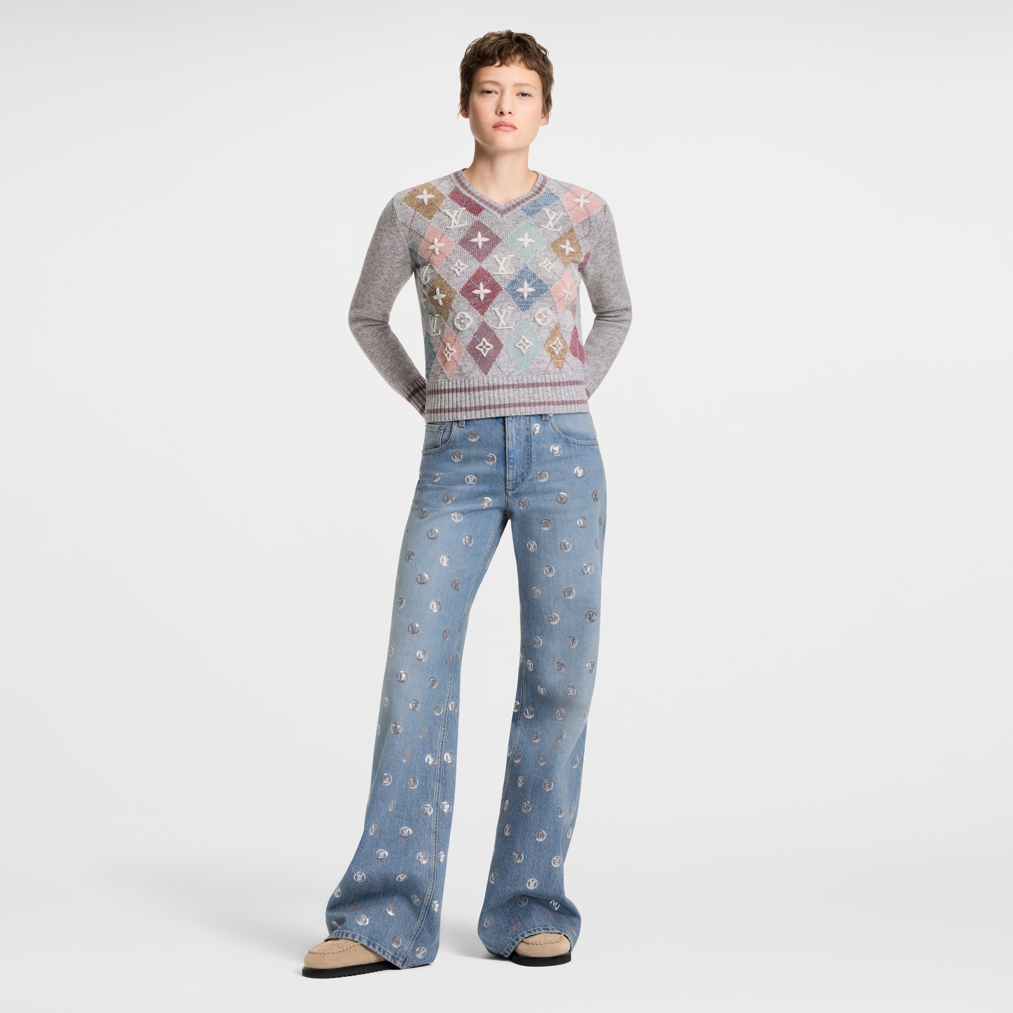  Prêt-à-Porter Maille Pull à motif losanges et Monogram 3D | Louis Vuitton ® (Zoom produit)