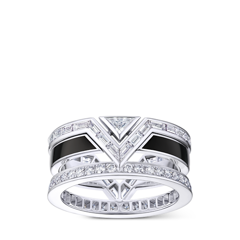 Categories Rings Pure V Ring, White Gold, Black Lacquer and Diamonds | Louis Vuitton ® (Product zoom)
