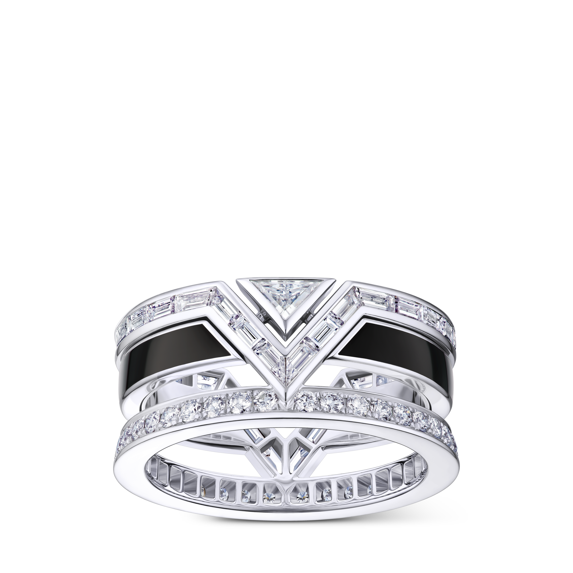  Categories Rings Pure V Ring, White Gold, Black Lacquer and Diamonds | Louis Vuitton ® (Product zoom)
