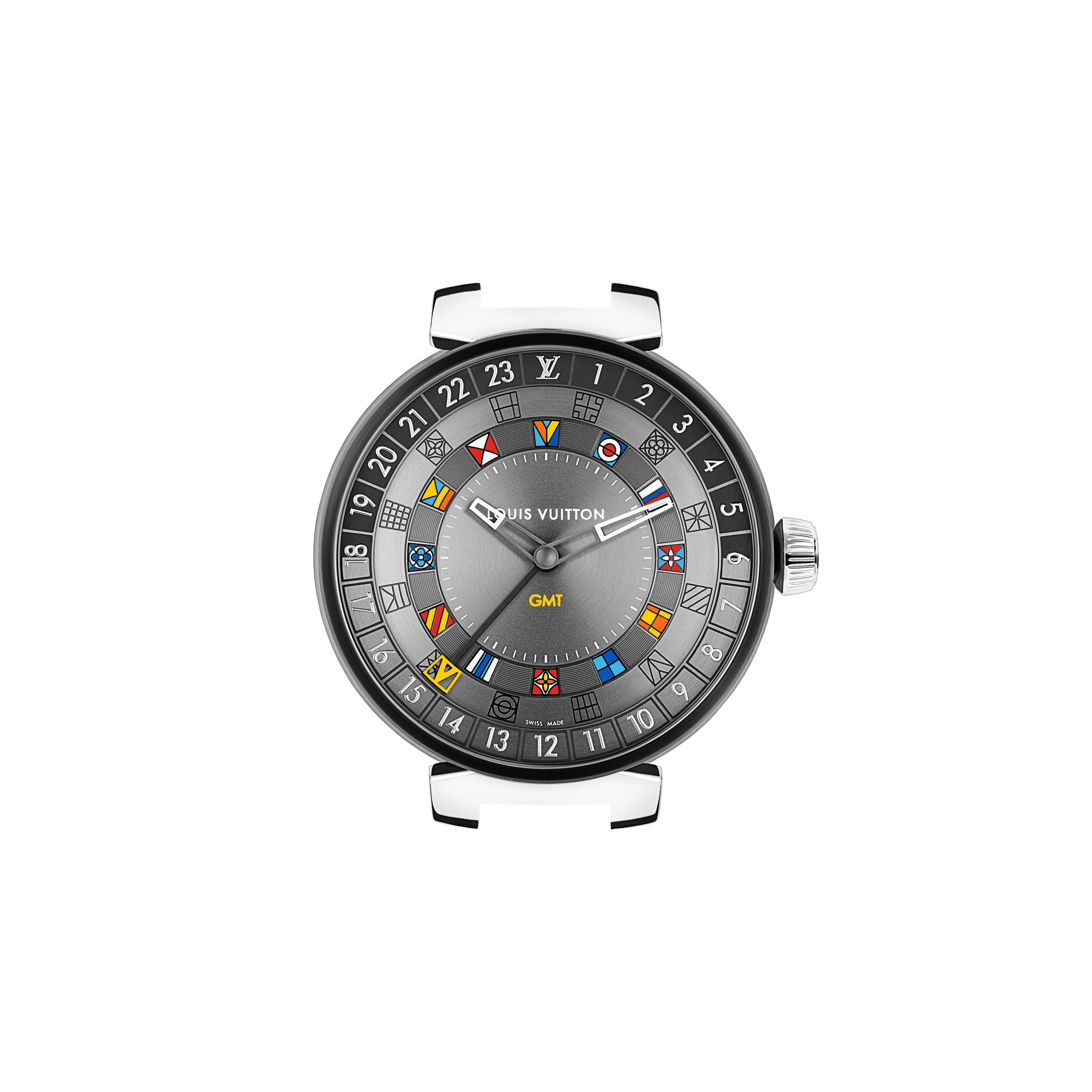 Stainless Steel Porte Montre Louis Vuitton Tambour Moon Dual Time