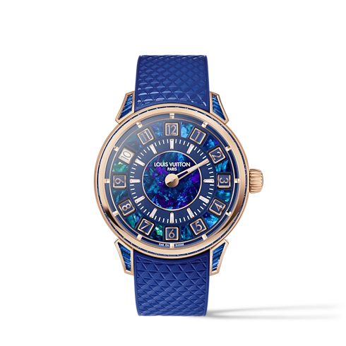 All Watches } Tambour Spin Time, Automatic, 39.5mm, Rose gold, opal and sapphires | Louis Vuitton ® (Product zoom)