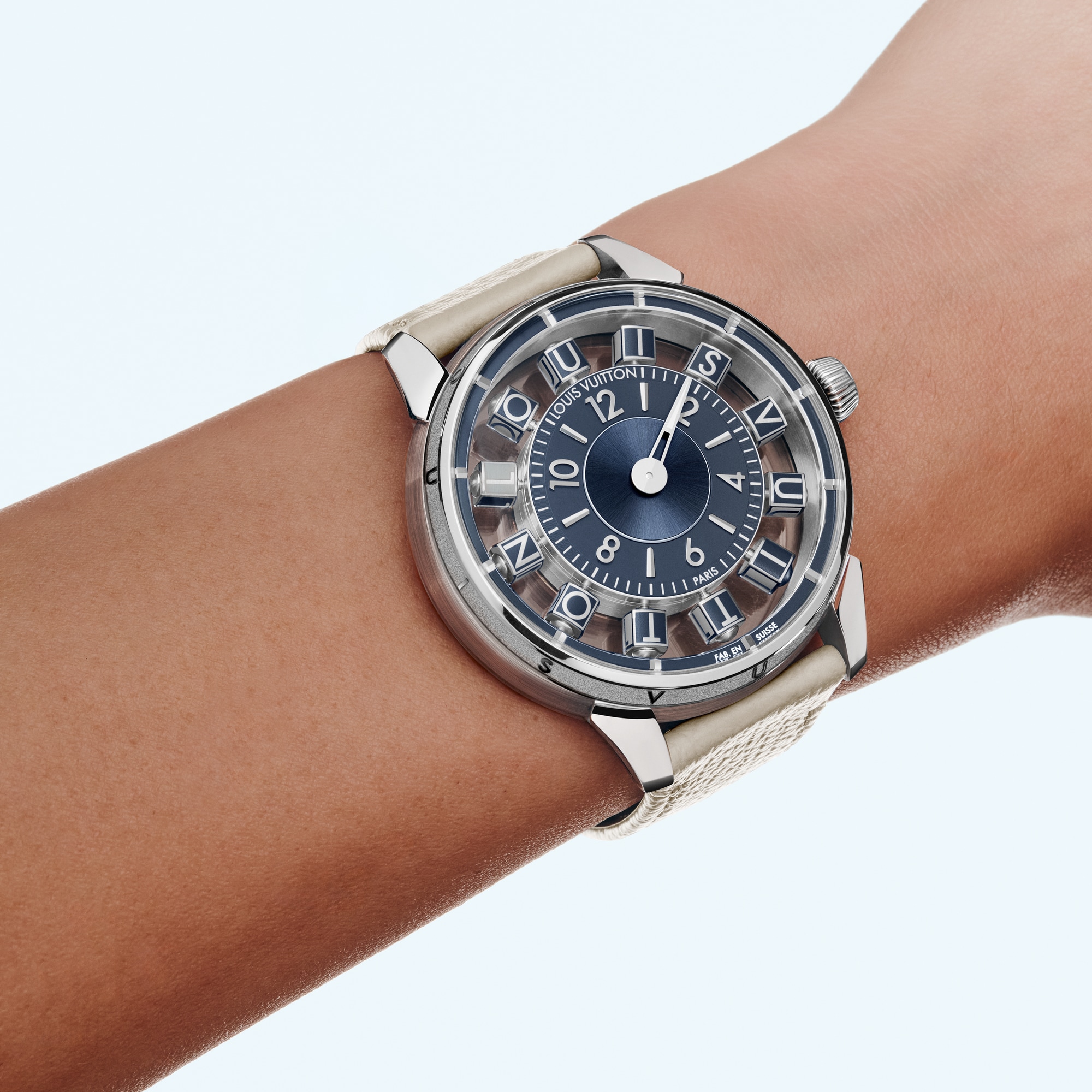  All Watches } Tambour Taiko Spin Time Air, Automatic, 42.5mm, White gold | Louis Vuitton ® (Product zoom)