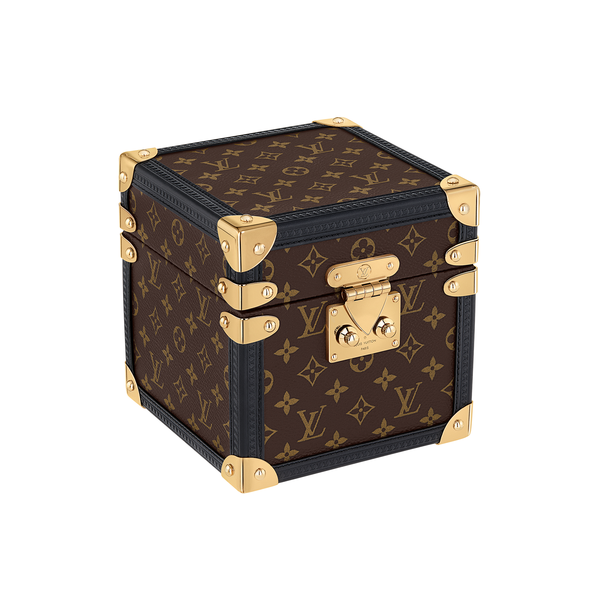 All Watches } Trunk Table Clock, Quartz, 80mm, Brass, Monogram | Louis Vuitton ® (Product zoom)
