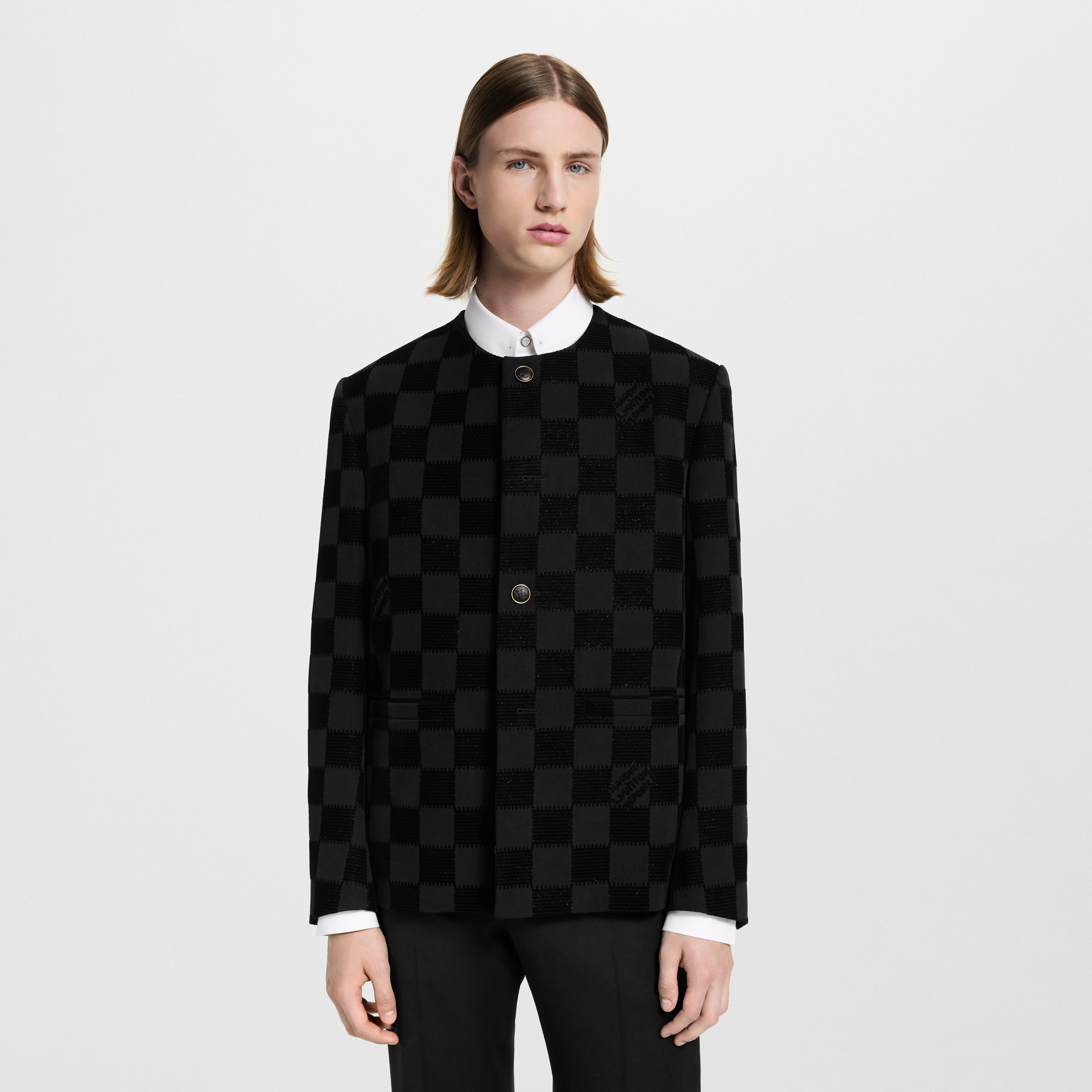  Prêt-à-Porter Blazers et Vestes Veste chic sans col à Damier floqué | Louis Vuitton ® (Zoom produit)